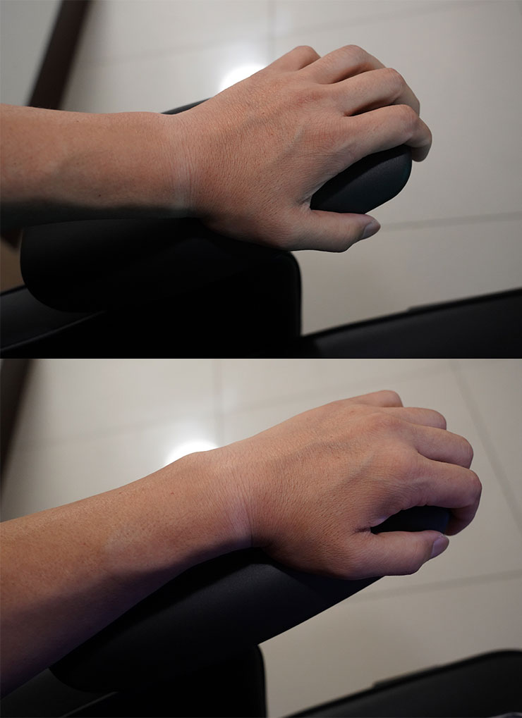 扶手也能調整前後位置，以符合下臂至手腕處的依靠舒適性。