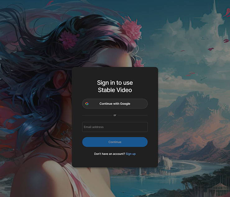 在 Stable Video 的首頁，可選擇「Sign UP」來註冊，或使用「Contiune with Google」以 Google 帳號登入