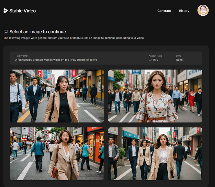 這時會出現四組生成的靜態影像，可選擇其一作為影片生成的基礎