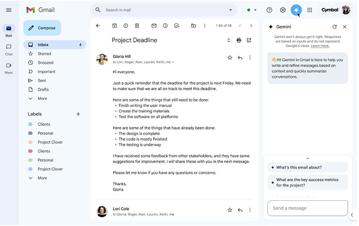 Workspace Labs 測試用戶的 Gemini 面板