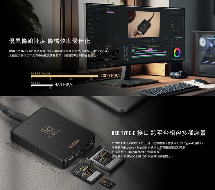  T-CREATE EXPERT R31 三合一讀卡機產品特色