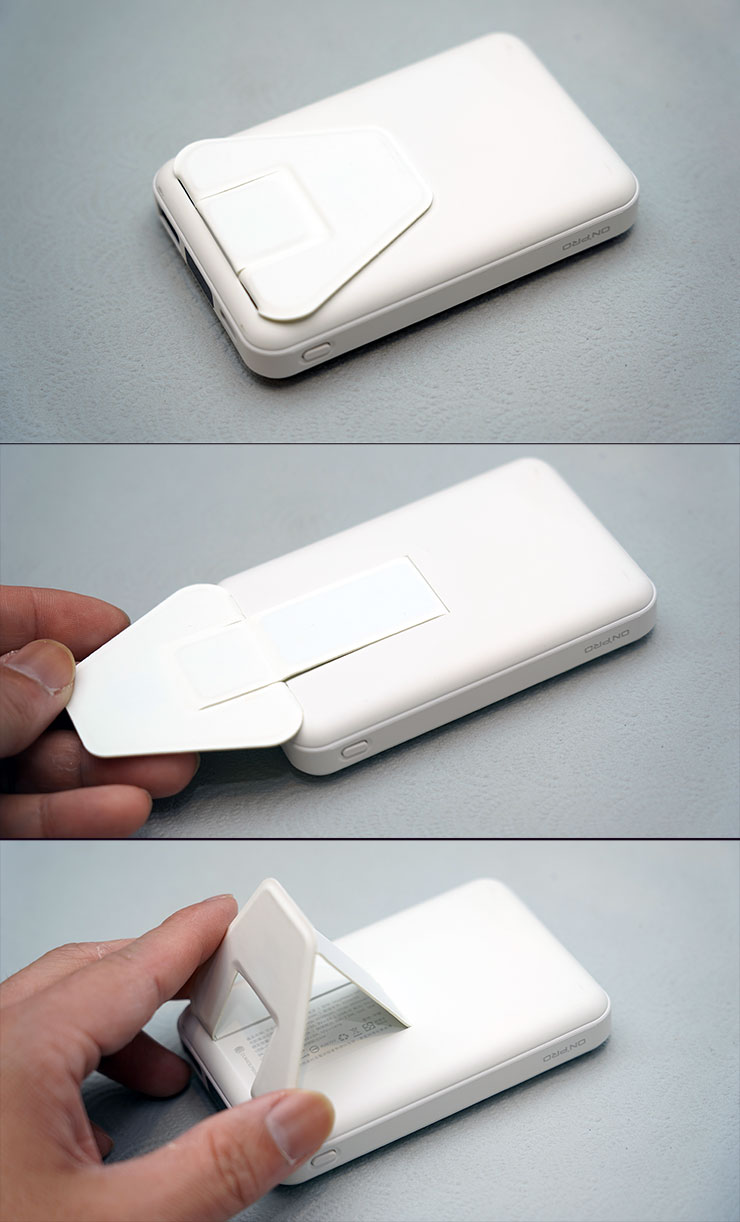 MagReact M1 背面的可摺疊式支架展開分解圖。