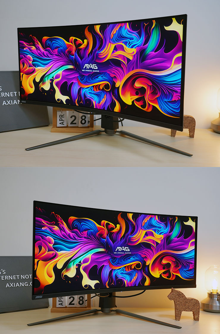 支架也能支援左右旋轉了，過去 MSI 的電競曲面顯示器就無法做到這樣的調整。