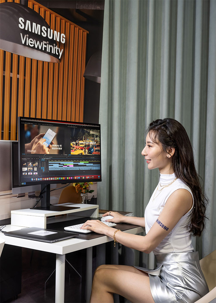 ViewFinity系列指定機型配備高度調節支架，方便使用者長時間以最舒適的視角創作或辦公。