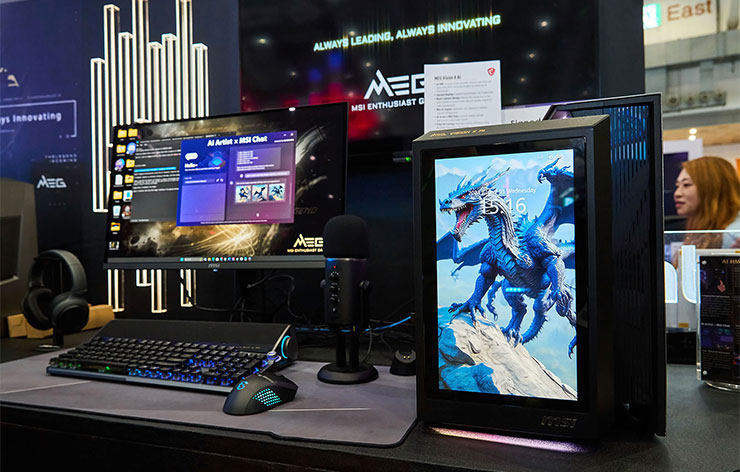重點新品提前看!MSI 新品全曝光~COMPUTEX 2024 五大重點整理! - 阿祥的網路筆記本 MEG VISION X AI 是微星全新的頂級電競桌機,最大的特色就是擁有一塊 13.3 吋的超大 HMI 人機介面,實質上也是主機的第二螢幕,而且也將眾多 AI 整合於系統之中。
