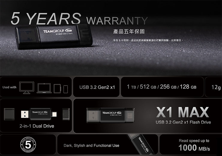 TEAMGROUP X1 MAX USB 3.2 Gen2 隨身碟