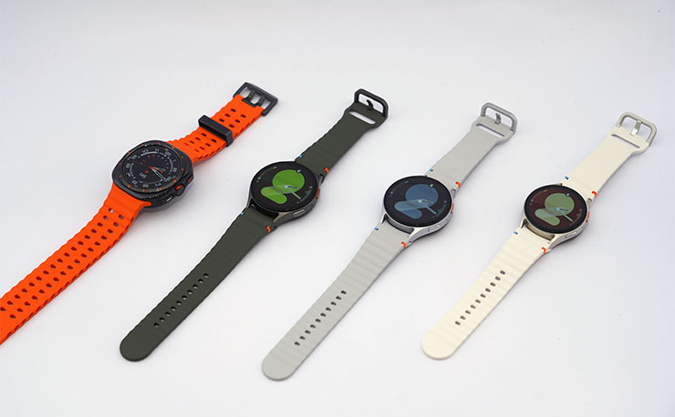 三星全新推出的 Galaxy Watch Ultra（圖左第一款）、Galaxy Watch7 （圖右三款）