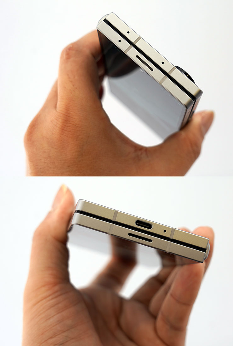 AI For All!三星推出全新摺疊雙旗艦 Galaxy Z Fold6、Z Flip6 ,打造完整 AI 行動生態圈!實機搶先動手體驗心得分享! - 阿祥的網路筆記本 Galaxy Z Fold6 的頂側可看到共有三組麥克風、底側一組麥克風,上下揚聲器孔均改為 Galaxy S24 系列的一字型,視覺上更為俐落。