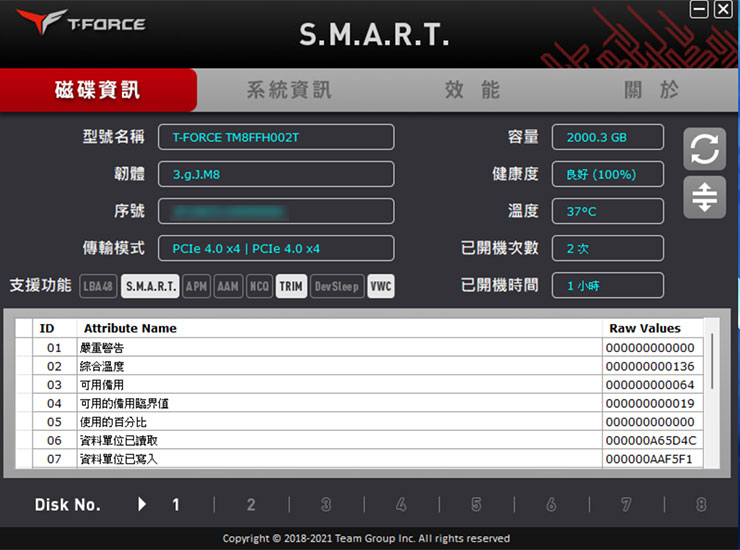 T-Force G70 Pro 的用戶也推薦搭配十銓官方的 S.M.A.R.T. 智慧監測專利軟體工具，可一覽 SSD 的詳細資訊並確認運行狀態。