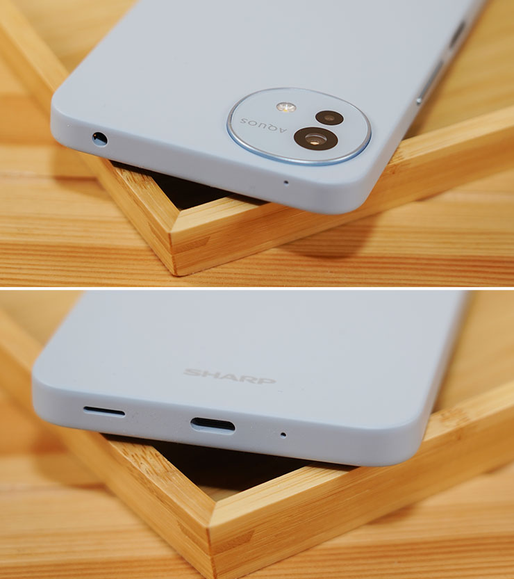 SHARP AQUOS Wish4 開箱實測:日系簡約美型、功能完整,堅固耐用無可挑剔! - 阿祥的網路筆記本 機身頂部設置有現在少見的 3.5 mm 耳麥接口以及第二麥克風,底部則有 USB-C 接口、麥克風與一字型的揚聲器開口。