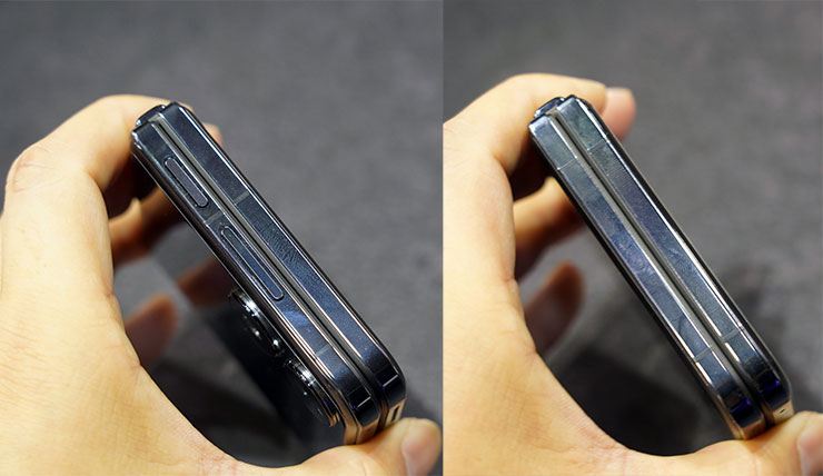 Xiaomi MIX Flip 右側設置了音量鍵與整合指紋辨識的電源鈕，左側沒有任何按鈕