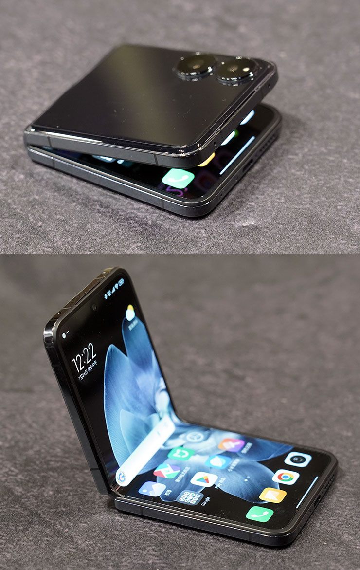 Xiaomi MIX Flip 的轉軸算是相當穩定，上圖是可固定的最小最最大展開角度