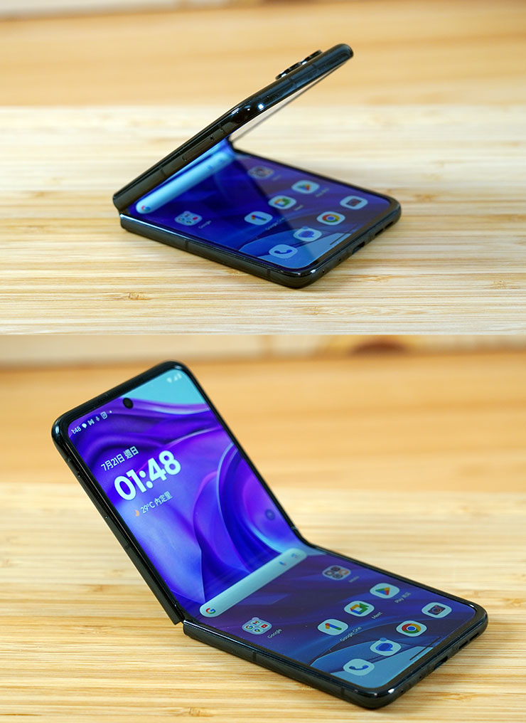 Motorola razr 50 系列的螢幕轉軸設計也兼顧穩定性，日常備也可以彎摺至不同角度穩穩固定，增加使用上的彈性。