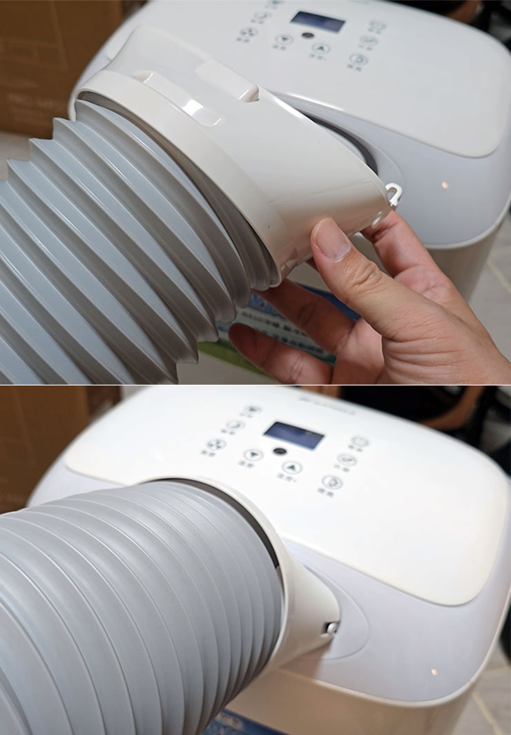 若要將山水 SAC400 置放於睡帳之外，也可以選擇將風管連結至機身前側的冷氣出風口，再將冷氣導入帳內。