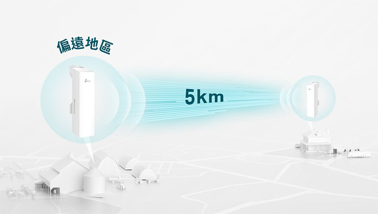 遠距離室外無線網橋EAP-215 Bridge Kit在5GHz情況下支援高達867 Mbps的速率 ，可將無線訊號延伸最遠至5公里，點對點連接佈署簡單易行。