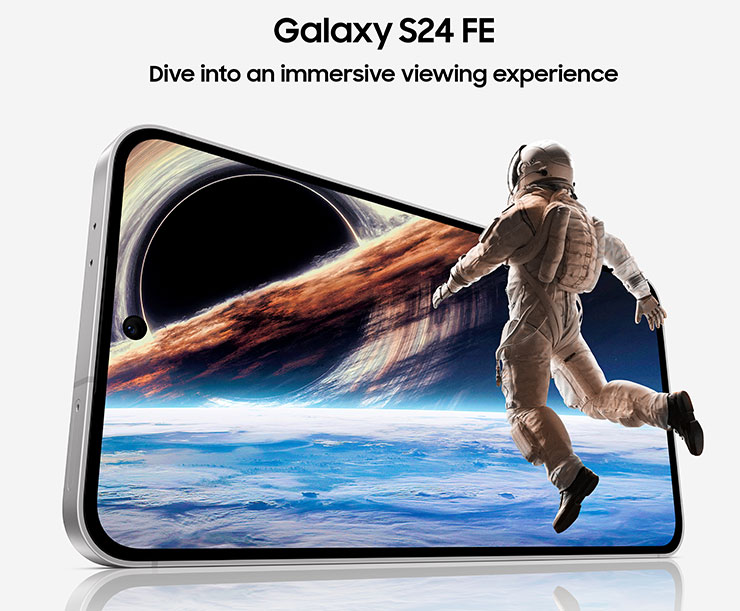 Galaxy S24 FE 螢幕尺寸擴展至 6.7 吋超大螢幕，結合 Dynamic AMOLED 2X 顯示螢幕、120Hz 螢幕更新率，色彩生動鮮豔