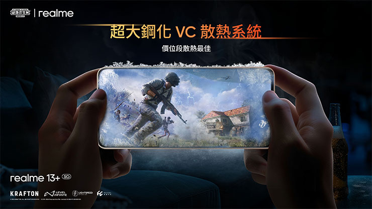 realme 13 系列登場!首創 S 級電競認證,90 FPS 穩幀遊玩體驗 - 阿祥的網路筆記本 realme 13系列擁有價位段最大VC散熱面積,讓玩家能長時間持機並享有舒適的手感。