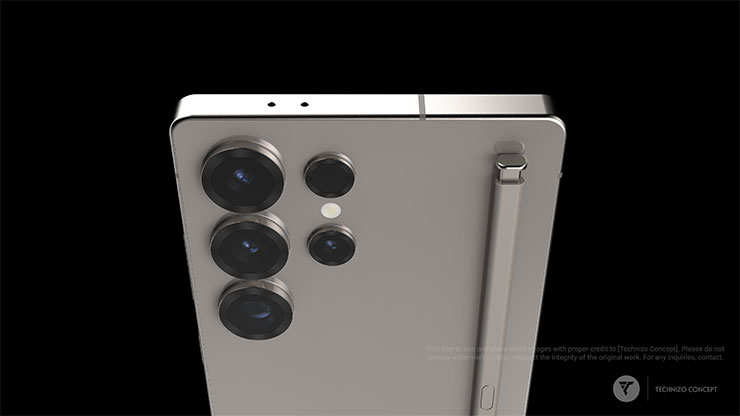 Technizo Concept 的爆料推文曝光了 Galaxy S25 Ultra 的渲染圖另一角度，相機模組略有不同