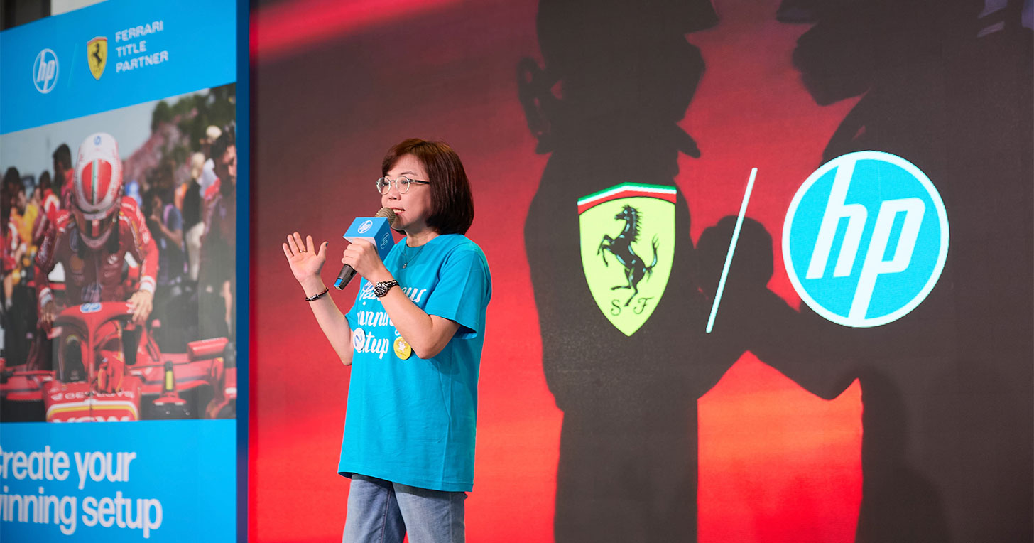 HP 台灣董事長暨總經理王靜秀在法拉利觀賽派對現場致詞