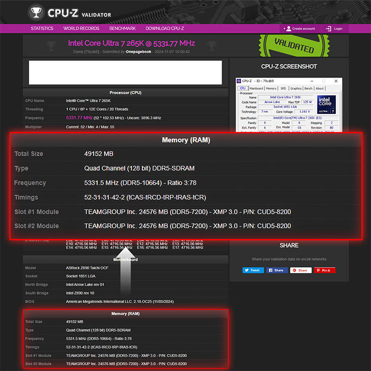 十銓科技推出 T-FORCE XTREEM CKD DDR5 桌上型記憶體,先進時脈驅動技術更穩更快 - 阿祥的網路筆記本 CPU-Z 查看記憶體模組詳細資訊
