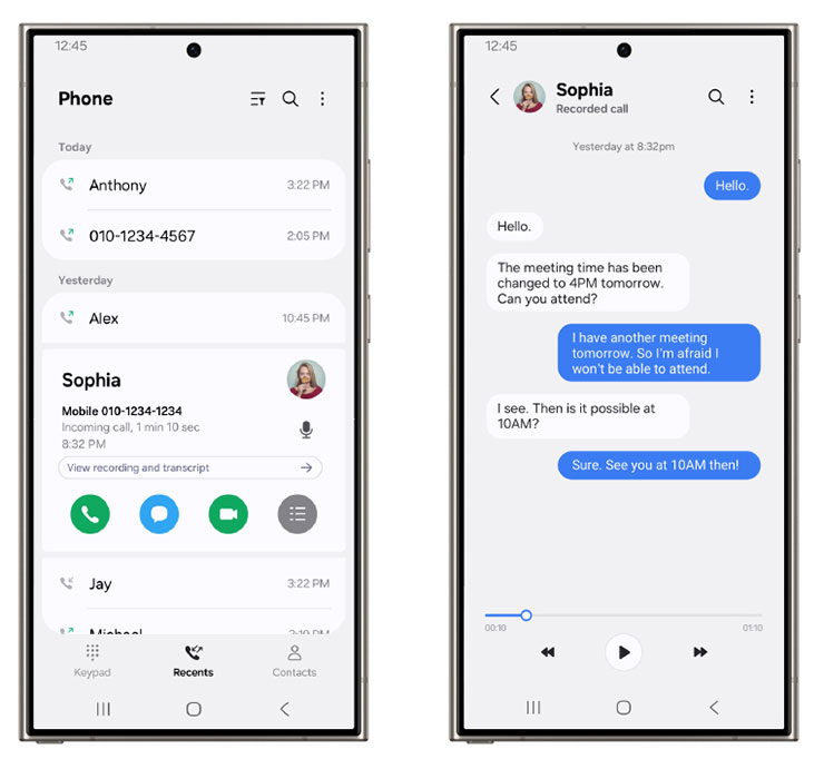 One UI 7 新增「通話錄音」功能，將通話錄音內容轉錄成文字。