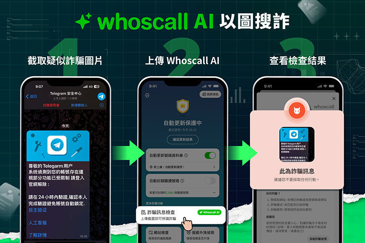 Whoscall 示警:Telegram 帳號盜用災情再起!「以圖搜詐」用 AI 技術來反制! - 阿祥的網路筆記本 用戶僅需上傳疑似詐騙資訊的圖片,Whoscall AI會根據圖片資訊判斷安全性