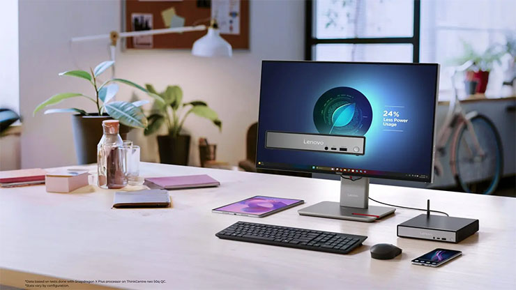 全球首款內建Snapdragon X系列的商用桌上型電腦ThinkCentre neo 50q QC，以 1 公升的迷你規格實現 AI 驅動的工作流程，提供卓越的多工生產力