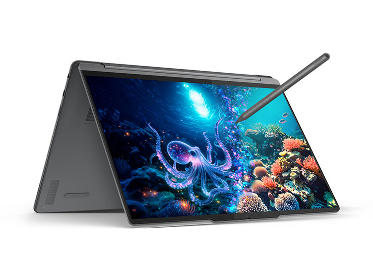 Yoga 9i 二合一 Aura Edition除具備自訂功能、無縫影像共享與遠端技術支援服務，更提供頂尖OLED視覺體驗與360度的靈活設計