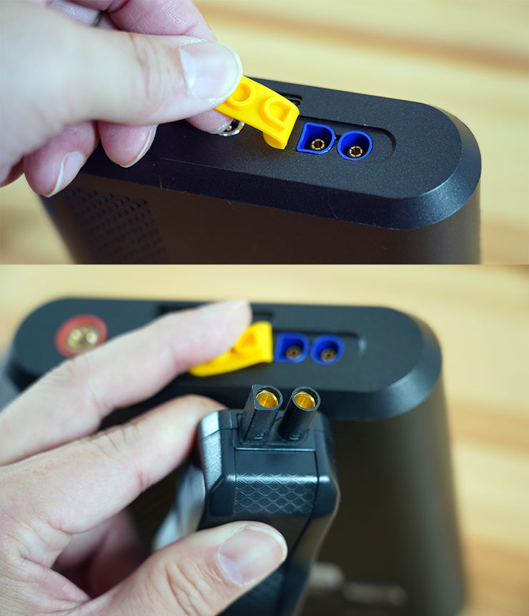 若要使用電霸救車功能，可掀開接口外部的黃色外蓋，裡面的接頭有做防呆設計（插孔一圓、一方），不用擔心會插錯方向。