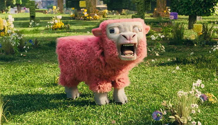 《MINECRAFT 麥塊電影》中的粉紅羊，眼睛有夠脫窗…