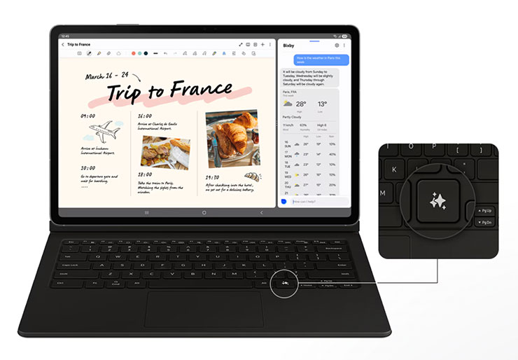 三星推出 Galaxy Tab S10 FE 系列,導入 AI 應用,工作娛樂都升級! - 阿祥的網路筆記本 Galaxy Tab S10 FE 系列的書本鍵盤皮套上提供了 AI 鍵可快速啟動功能