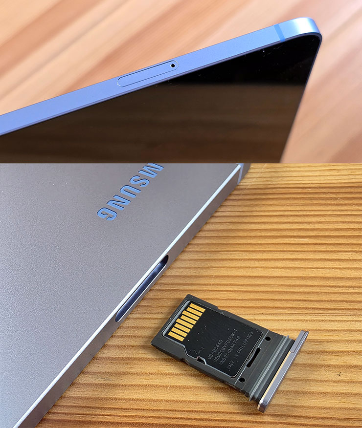 機身頂部配置有一個卡槽，可支援 microSD 記憶卡擴充儲存容量。