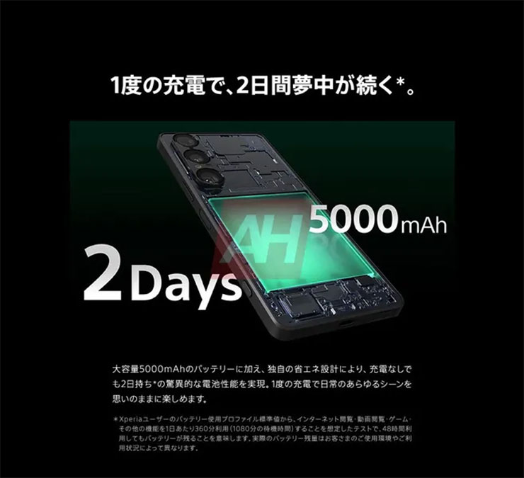  Xperia 1 VII 內建 5,000 mAh 電量的電池，號稱續航可達2天之久