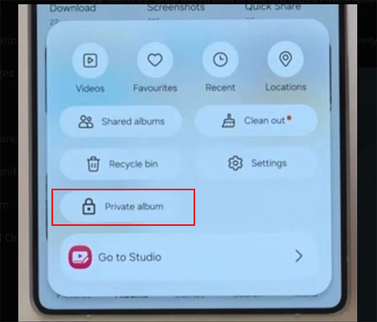 三星媒體瀏覽器測試版本的更新中，可以看到功能選單多了一個「私人相簿」的項目