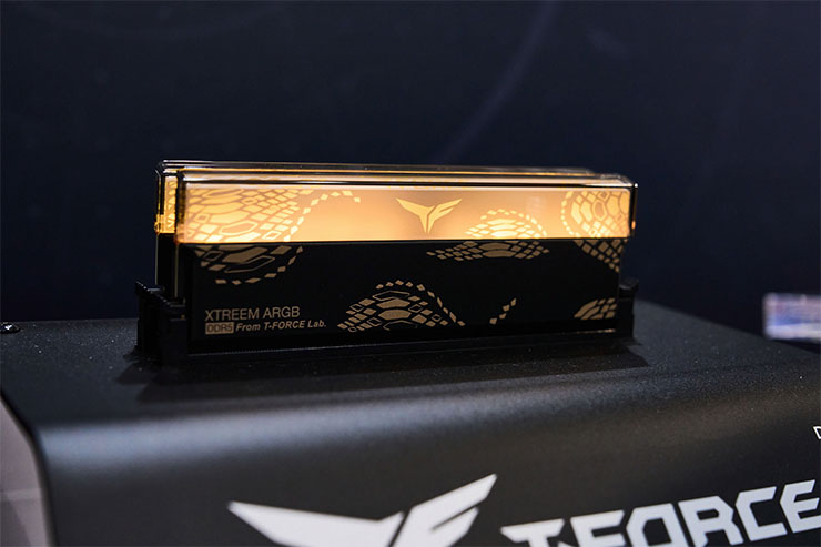 蛇皮紋理風格的 T-FORCE XTREEM ARGB CKD DDR5 記憶體。