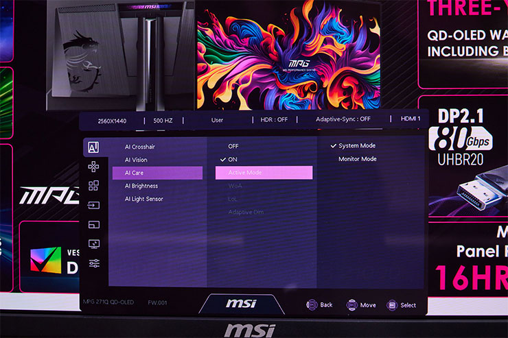 COMPUTEX 2025:微星全線新品全公開!6 大亮點一次看! - 阿祥的網路筆記本 透過 OSD 選單可以選擇 AI Care 的功能開關,以及運行模式為 System Mode(支援 Windows 系統)與 Monitor Mode(MacOS 與其他系統)