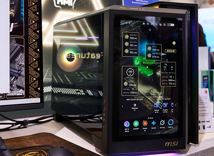 COMPUTEX 2025:微星全線新品全公開!6 大亮點一次看! - 阿祥的網路筆記本 MEG VISION X AI 2nd 最大的特色就是機身前側 13 吋的可觸控式 HMI 人機介面,這一代也新加入「EZ Mode」讓操作更人性化了。