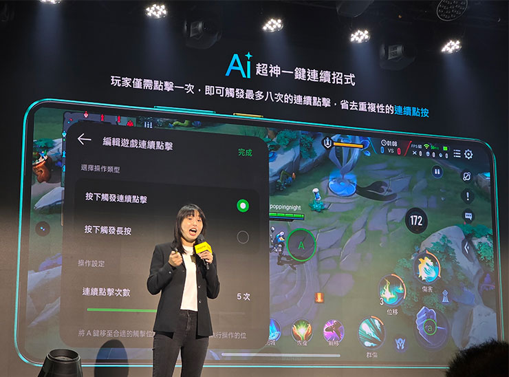 realme GT 7 內建 AI 超神一鍵連續招式，可在遊戲中建立程式化的按鍵巨擊，達到「一鍵出招連續技」的效果