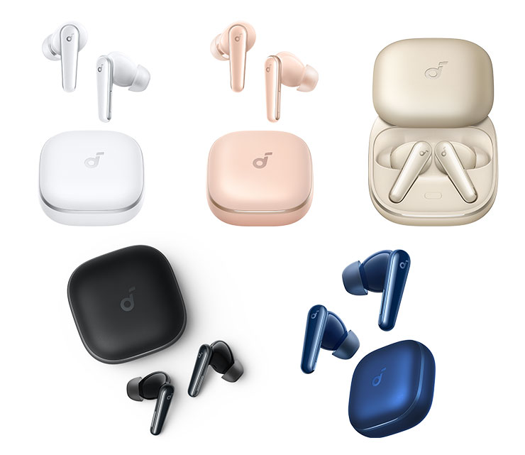 soundcore Liberty 5 共有五款顏色，包括香檳金、冰瓷白、寂靜黑、靜謐藍、柔霧粉。