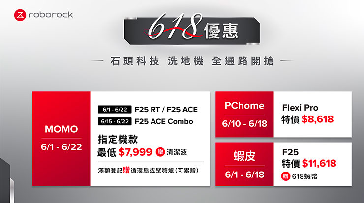 石頭科技以「剛剛好的生活美學」為概念， 618購物節期間，洗地機推出限定優惠方案