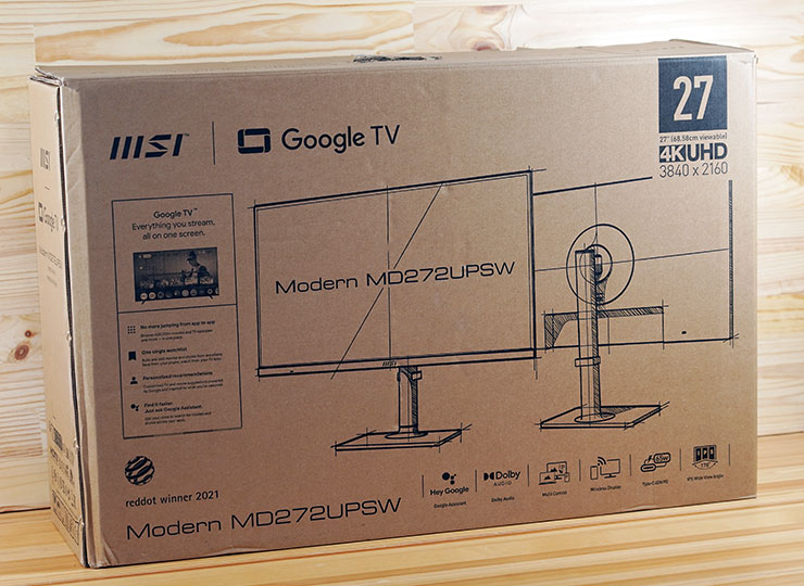 MSI Modern MD272UPSW 開箱實測:一台抵兩台~27 吋 4K 高畫質,內建 Google TV 輕鬆享受串流影音娛樂! - 阿祥的網路筆記本 Modern MD272UPSW 的外箱與微星其他商務顯示器相同,採用原色與黑色印刷,相對更為環保。