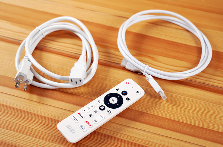 MSI Modern MD272UPSW 開箱實測:一台抵兩台~27 吋 4K 高畫質,內建 Google TV 輕鬆享受串流影音娛樂! - 阿祥的網路筆記本 Modern MD272UPSW 真的白得超徹底!連隨附的電源線、HDMI 線與遙控也都是全白色呢!