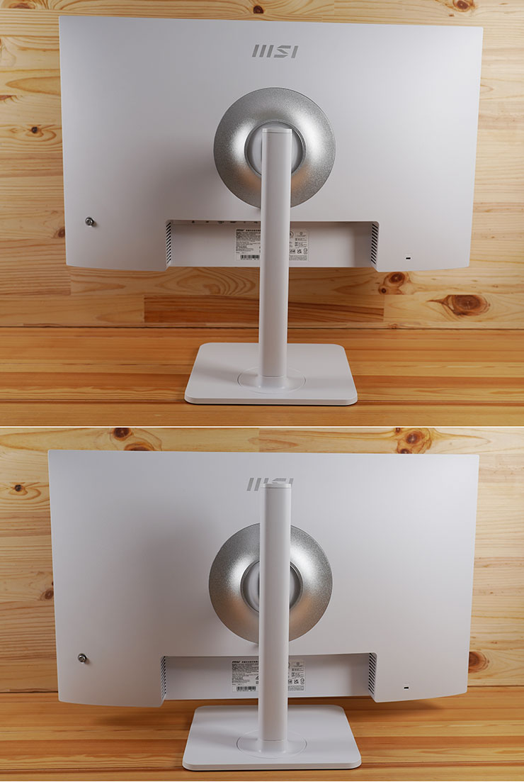 MSI Modern MD272UPSW 開箱實測:一台抵兩台~27 吋 4K 高畫質,內建 Google TV 輕鬆享受串流影音娛樂! - 阿祥的網路筆記本 支架可支援顯示器垂直位置的上下調整,調度還蠻大的。