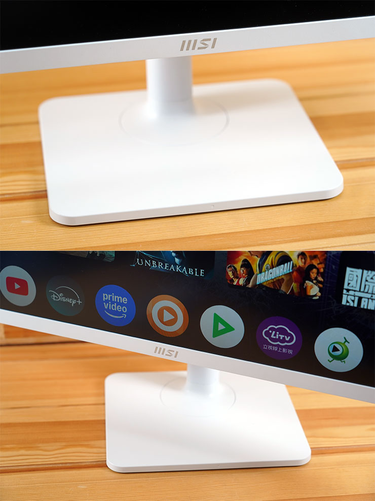 MSI Modern MD272UPSW 開箱實測:一台抵兩台~27 吋 4K 高畫質,內建 Google TV 輕鬆享受串流影音娛樂! - 阿祥的網路筆記本 支架也可以在底座不移動的情況下左右轉動顯示器面對的方向。