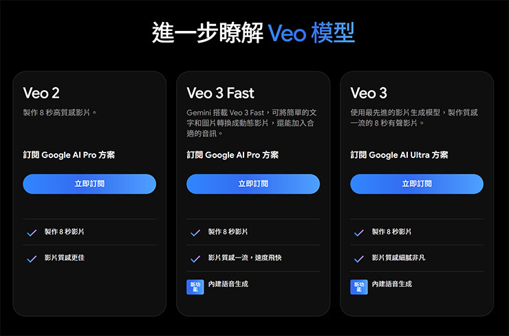 Veo 相關模型的差異