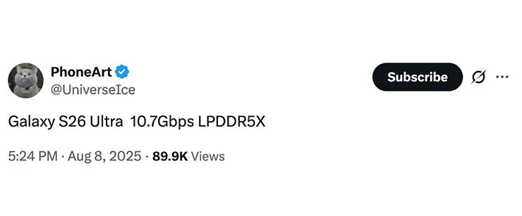 三星 Galaxy S26 Ultra 採用新一代 LPDDR5X 記憶體,不只性能升級,更帶來隱藏優勢? - 阿祥的網路筆記本 Ice Universe 的爆料貼文