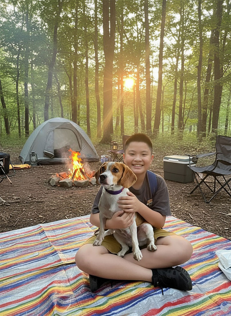 AI 會依照挑述的需求調整角色，像是人物的照片沒有下半身的部份，結果也合理地生成出來，表情也微調成為開心的樣子