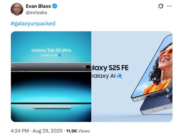 三星 Galaxy S25 FE 與 Tab S11 Ultra 宣傳素材提前洩露 - 阿祥的網路筆記本 爆料大神 Evan Blass 公開了疑似三星 Galaxy S25 FE 與 Tab S11 Ultra 的官方宣傳圖(該貼文目前已移除)