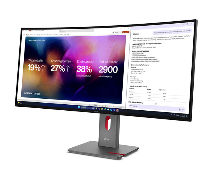 Lenovo發表全新ThinkVision P40WD-40 曲面超寬顯示器，帶來更清晰且高效的工作體驗
