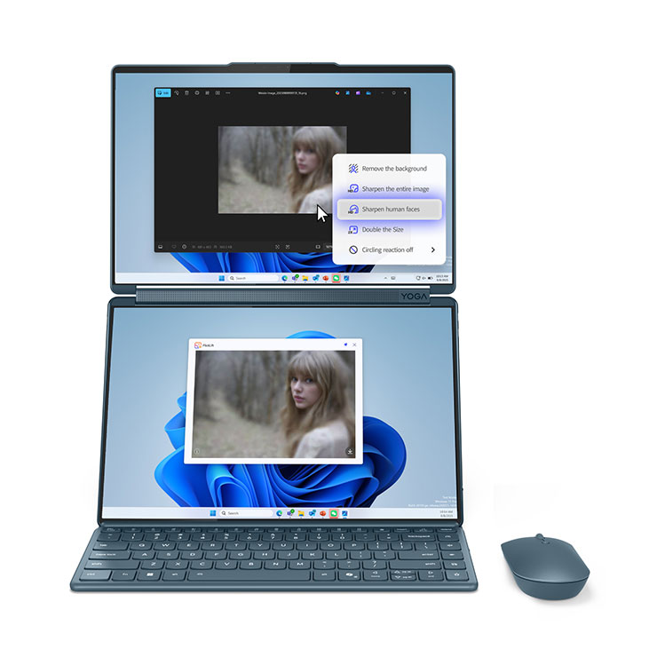 全新 FlickLift 智慧影像編輯工具適用於 Yoga 及 IdeaPad 系列裝置，提供 AI 去背、物件銳利化等功能，並簡化跨應用程式的影像編輯工作